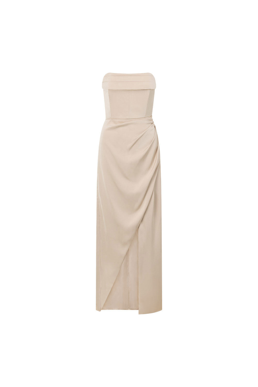 Exquisite Champagne Matte Silk Pela Midi Dress for Formal Events