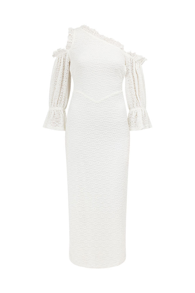 Stunning White Aluer Backless Cold - Shoulder Lace Midi Dress
