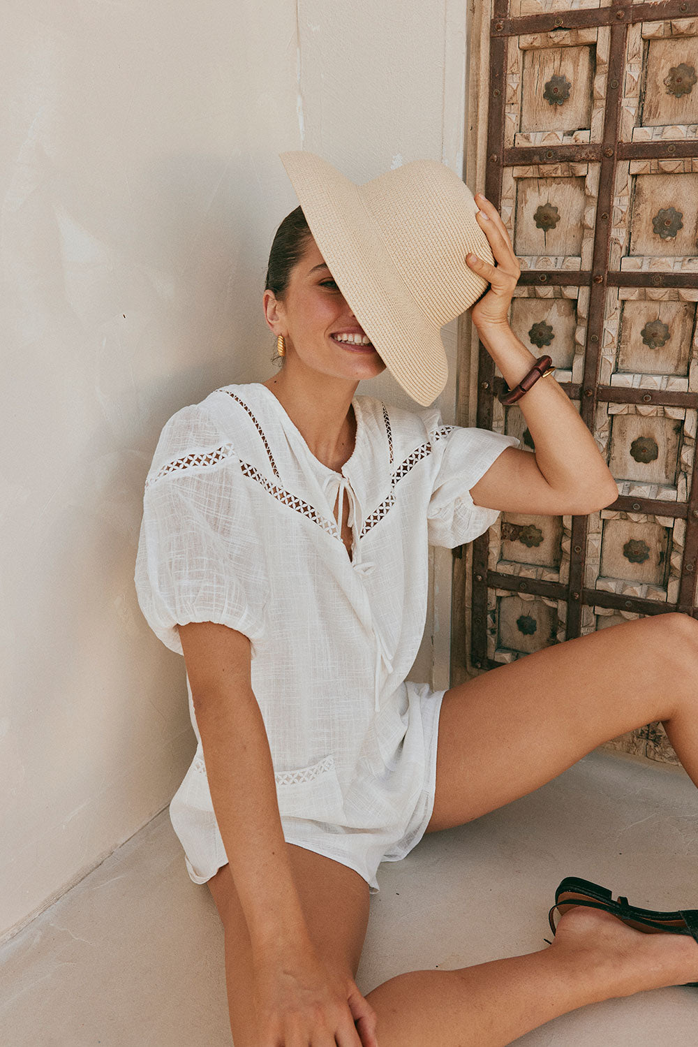 Breathable White Jela Playsuit with Unique Details for Beach to Lunch