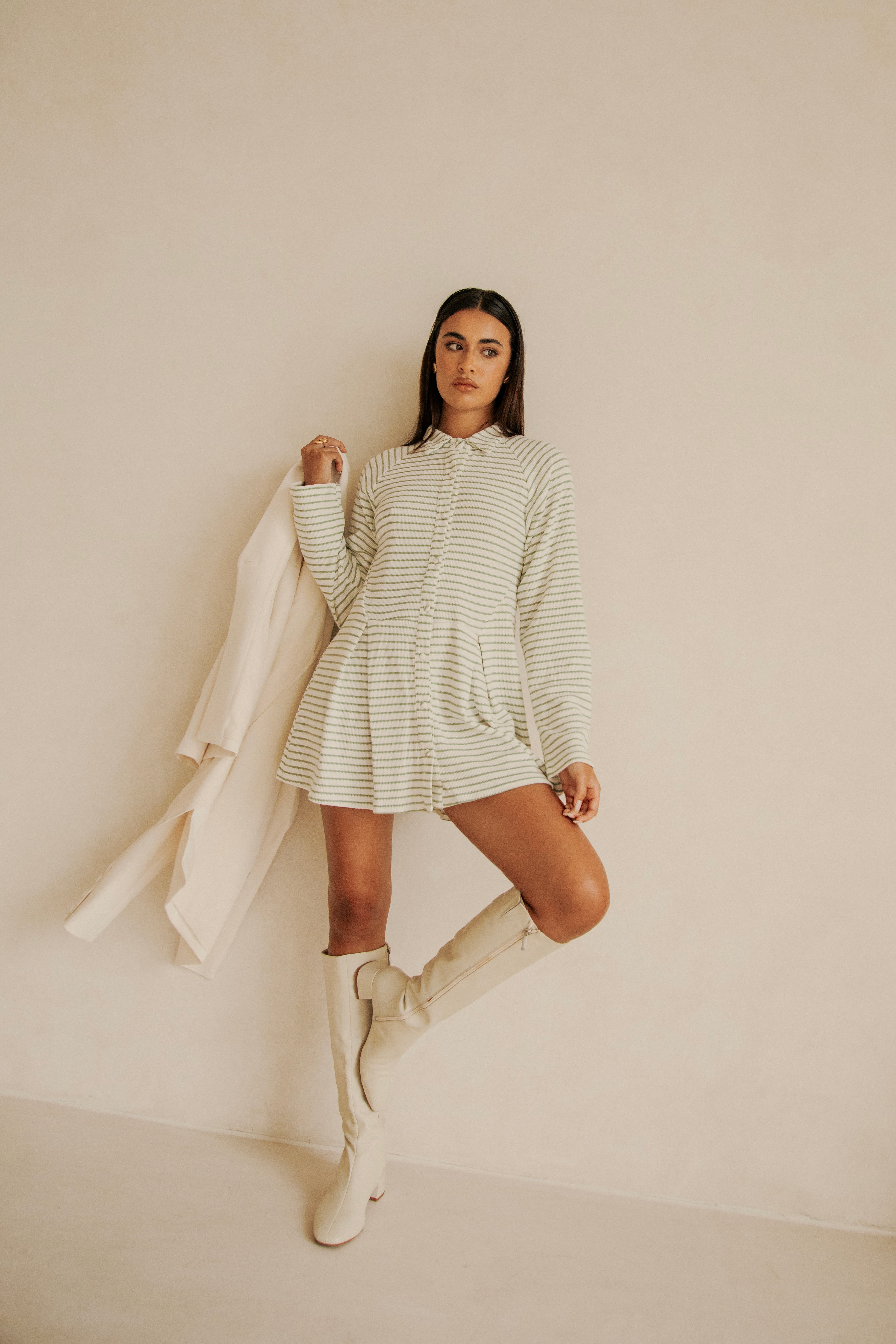 Sabo's Exclusive Mint and Off - White Striped Natural Cotton Blend Myra Dress