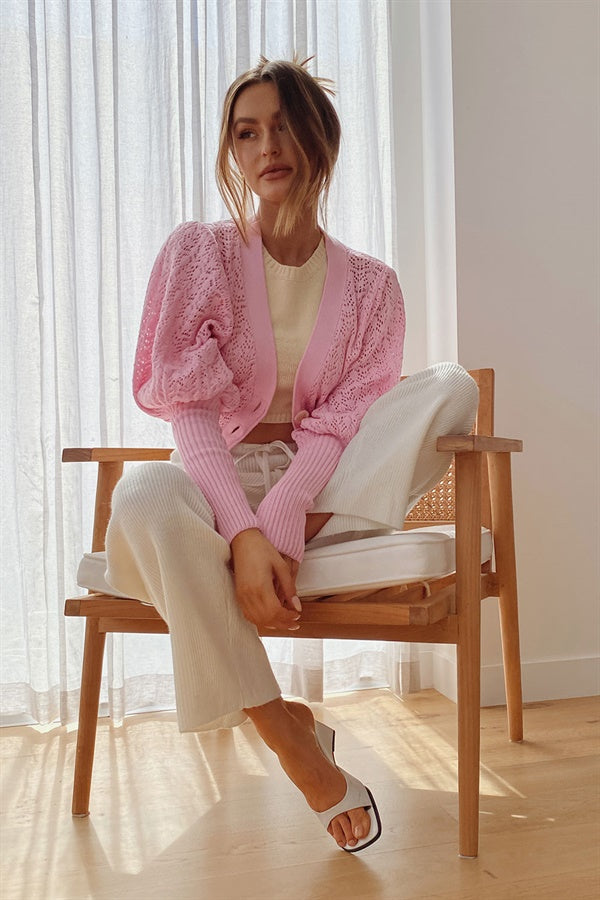 Sabo Exclusively Designed Pink Cotton Blend Jacquard Staria Knitted Cardigan