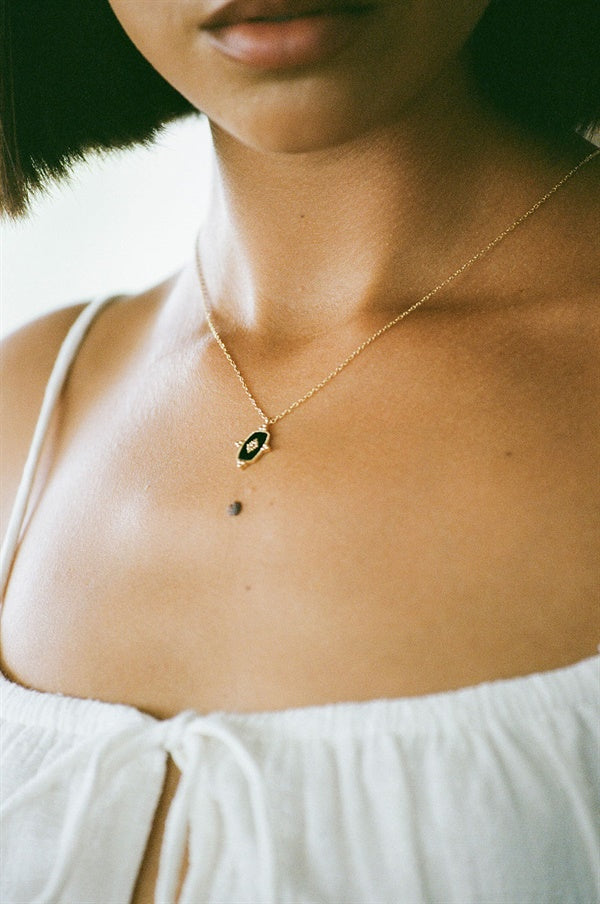 Exquisite Gold - Toned Onyx Pendant Necklace for Stacking