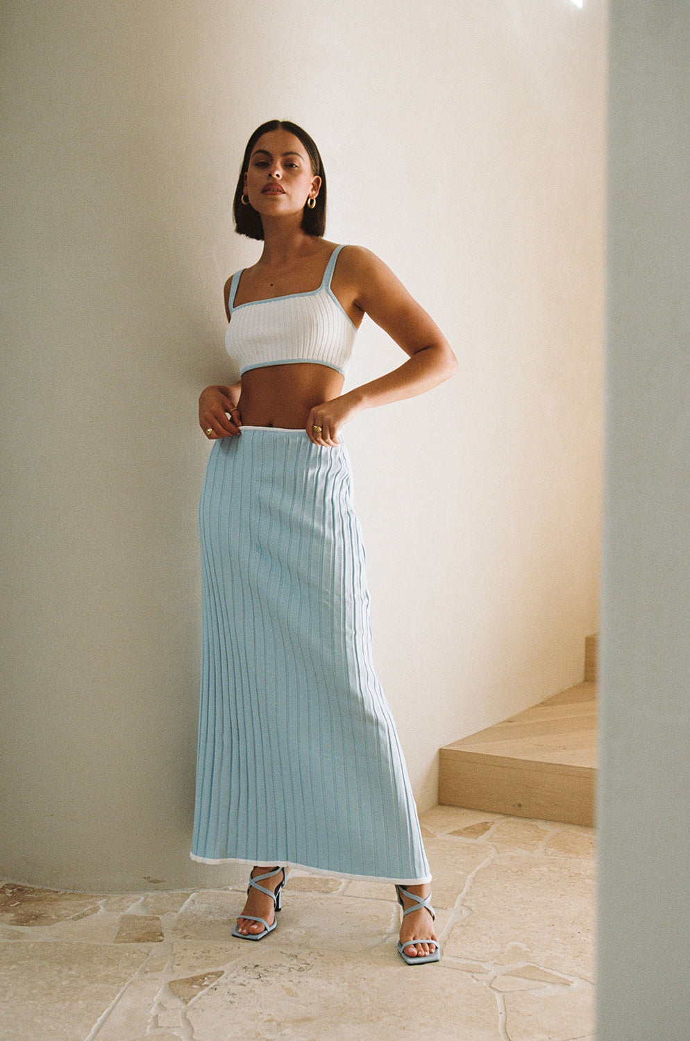 Unique Blue Jordi Skirt with White Trim Detail