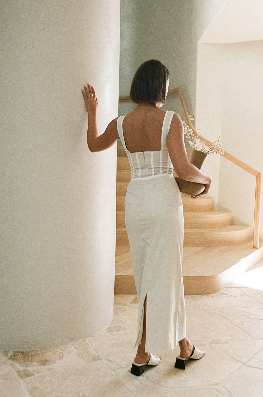 SAMPLE - Women's Ricardo Midi Dress in Stone Color