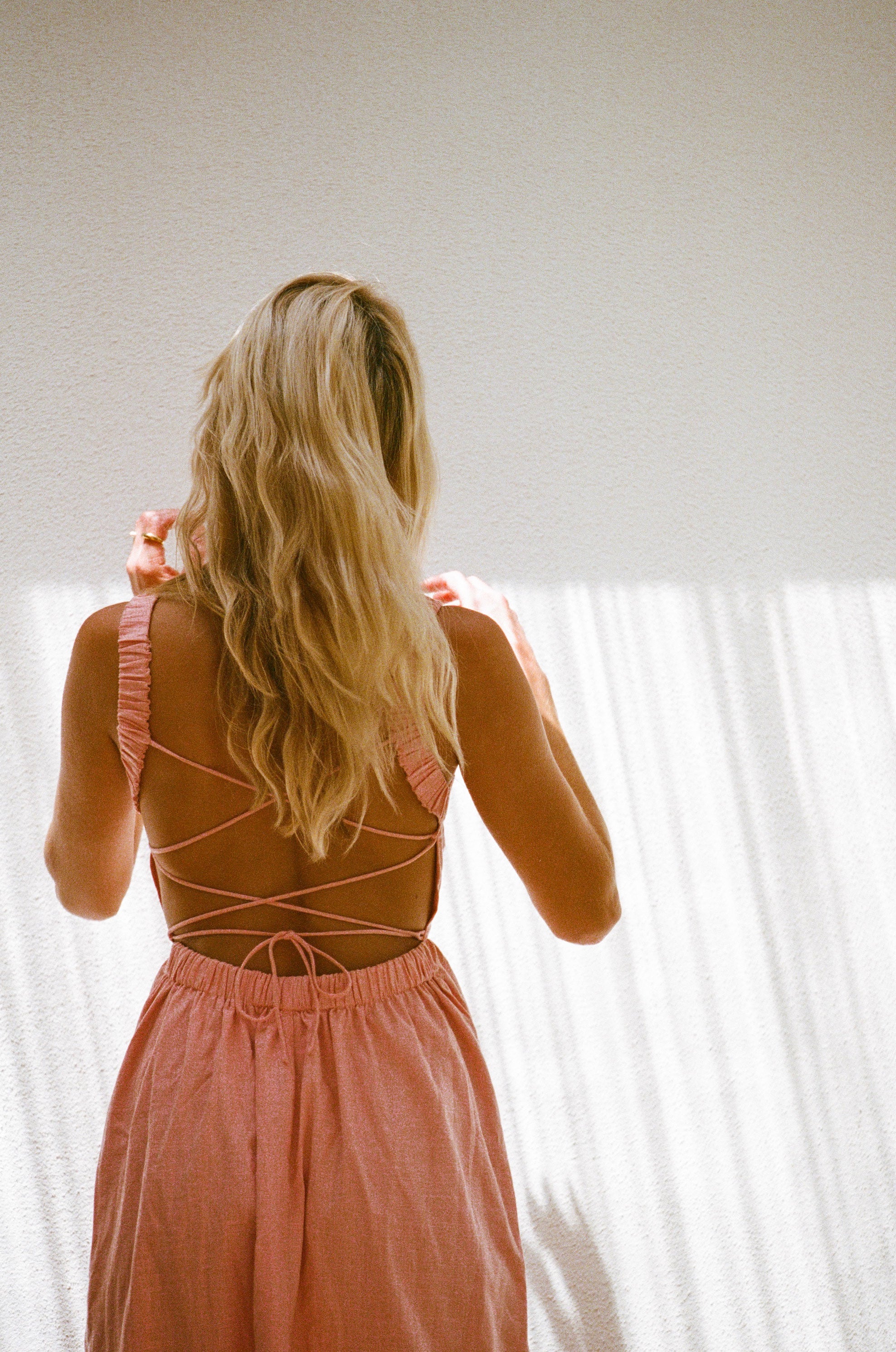 Feminine Pink High - Quality Cotton Backless Midi Dress Named Sondra