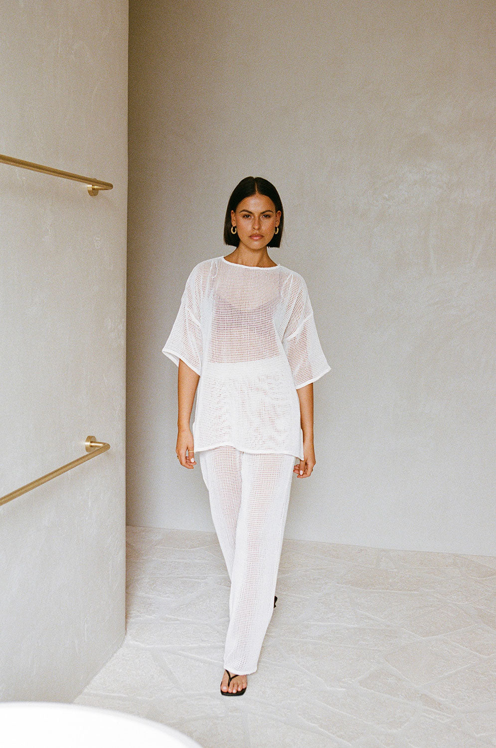Sabo's Exclusive White Sheer Mesh Relaxed Raeni Top for Vacation