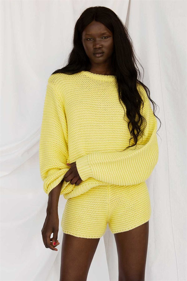 Chunky Lemon Yellow Noelle Knit Sweater for Cosy Style