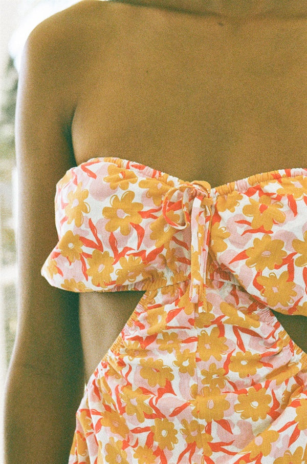 Ardelle Exclusive Link Flower Print Strapless Cotton Cutout Playsuit