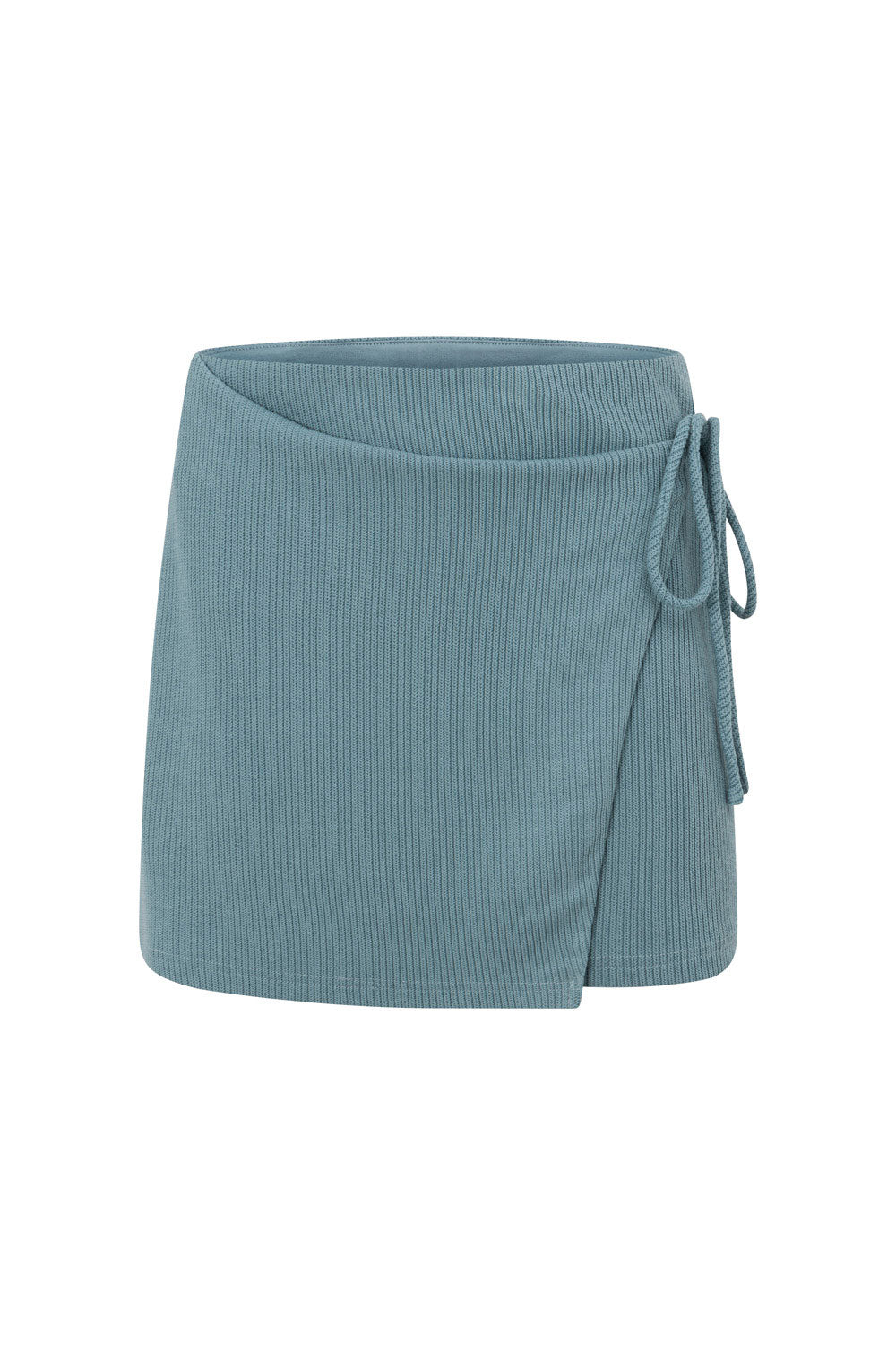 Exclusive Sabo Dusty Blue Ribbed High-Waisted Wrap Front Tie Side Daria Skirt