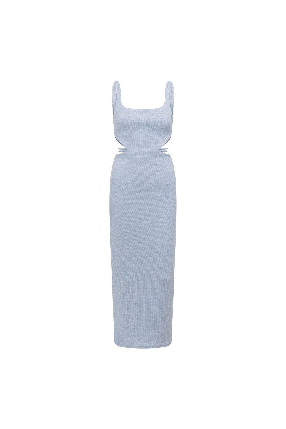 Sky Blue Soft Ribbed Backless Midi Bahari Dress for Women