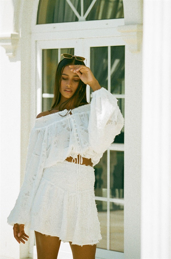 Elegant Off-White Jacquard Manuela Top for Special Events