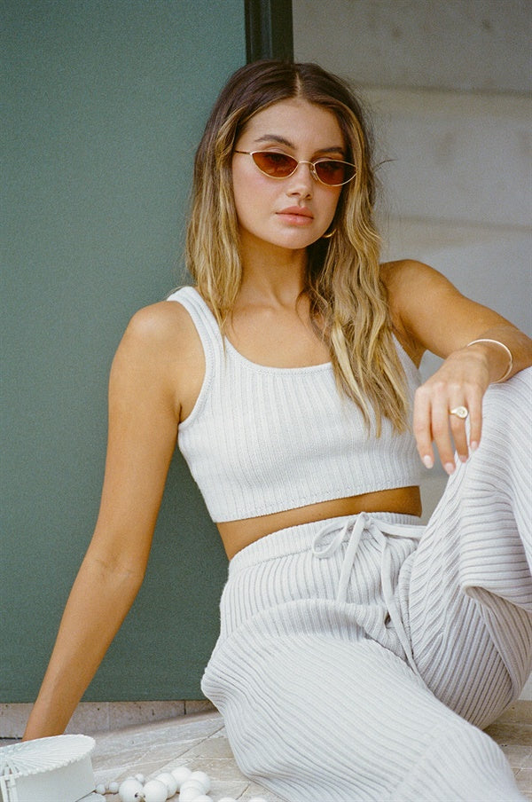 Elegant Grey Ribbed Cropped Nikkou Top for Neutral Lovers
