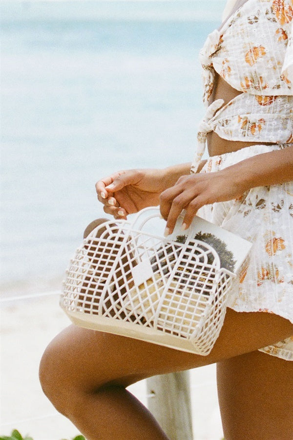 Stylish Artique Travel - Friendly Basket Bag with Lattice Design and Mini Handles
