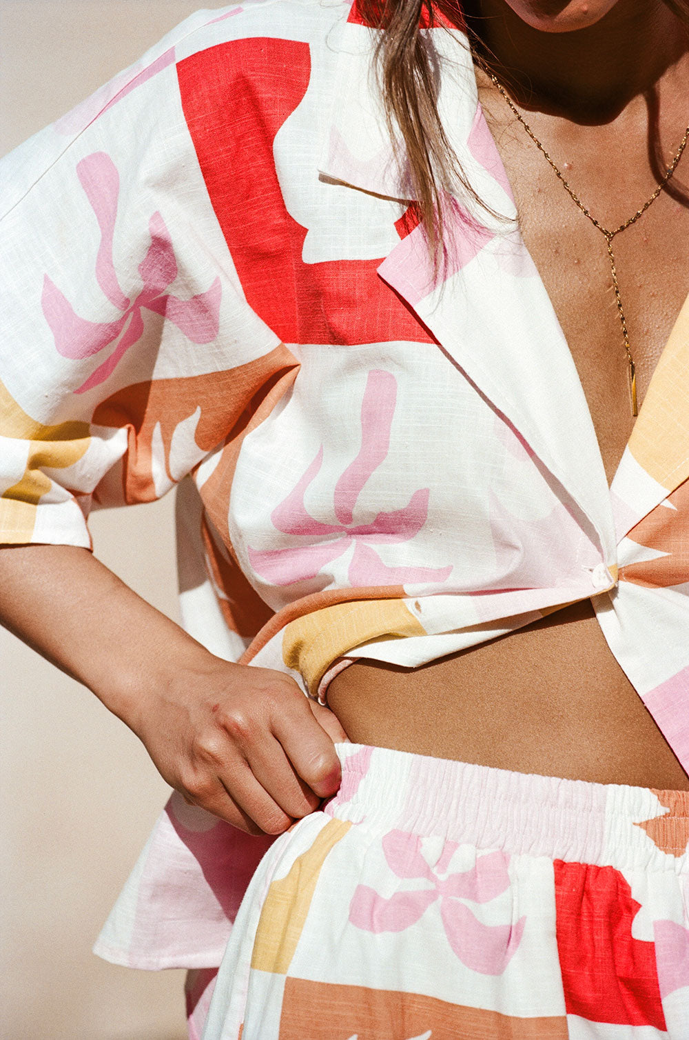 Exclusive Women's Seona Top with Palm Tile Fuego Design - One-of-a-Kind Sample