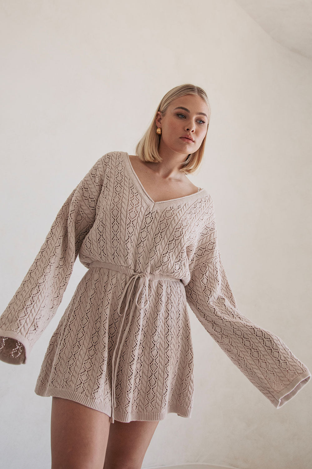 High - quality Natural Cotton Pointelle Knit Garnet Season - spanning Dress