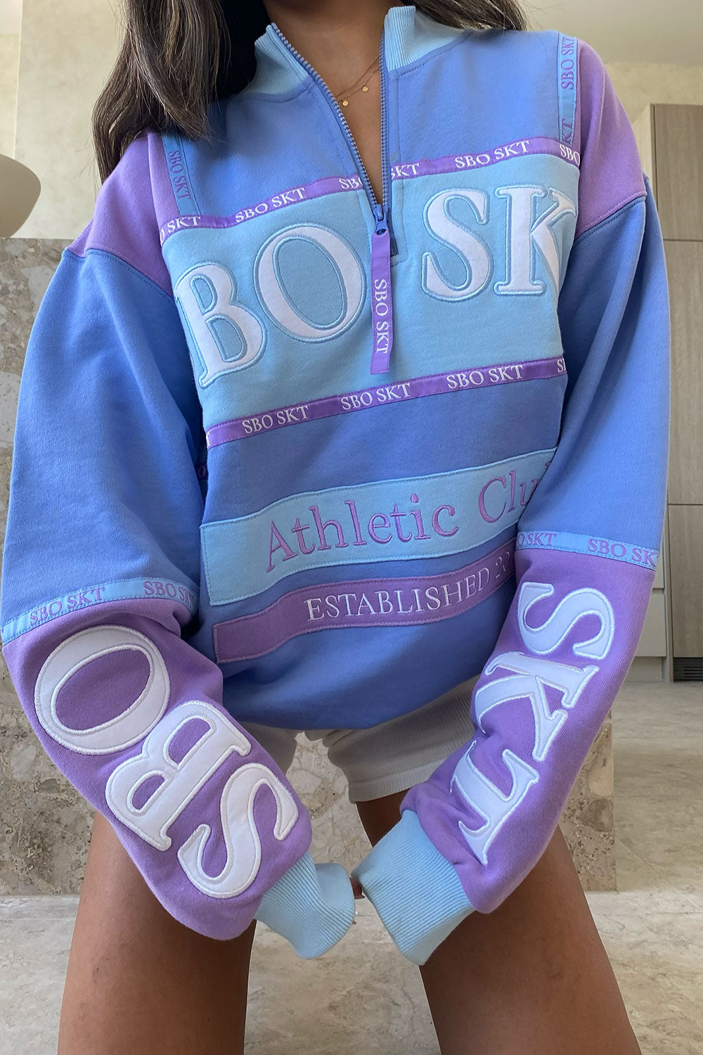 Purple and Blue Terry Buenos Sweater with Unique Details