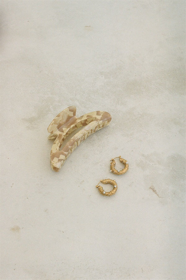 Dreamy Gold - toned Celestial Round Pearl - detailed Hoop Earrings