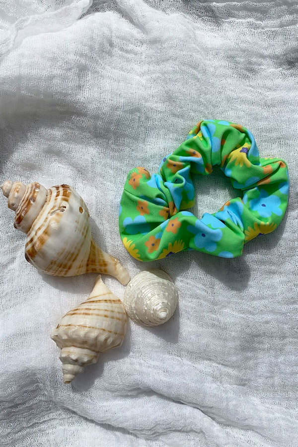 Vintage Floral Hair Scrunchie in Refreshing Green