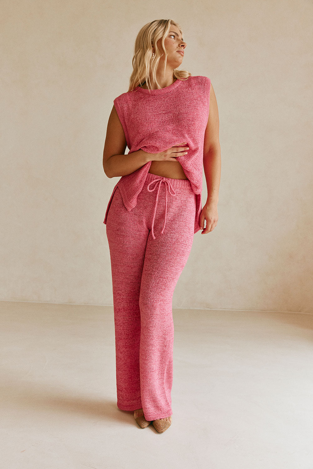 Sabo's Exclusive Louka High-Waisted Rose Pink Knit Pants