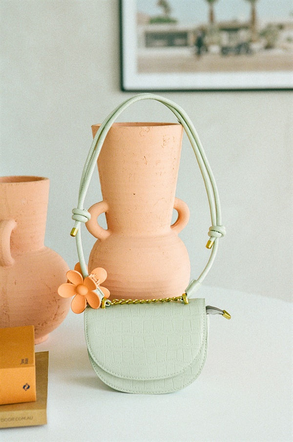 Fashionable Sage Lima Vegan Croc Skin Saddle Bag