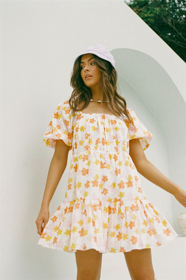 Exclusive Daisy Print Samaya Babydoll Dress in High - Quality Natural Cotton