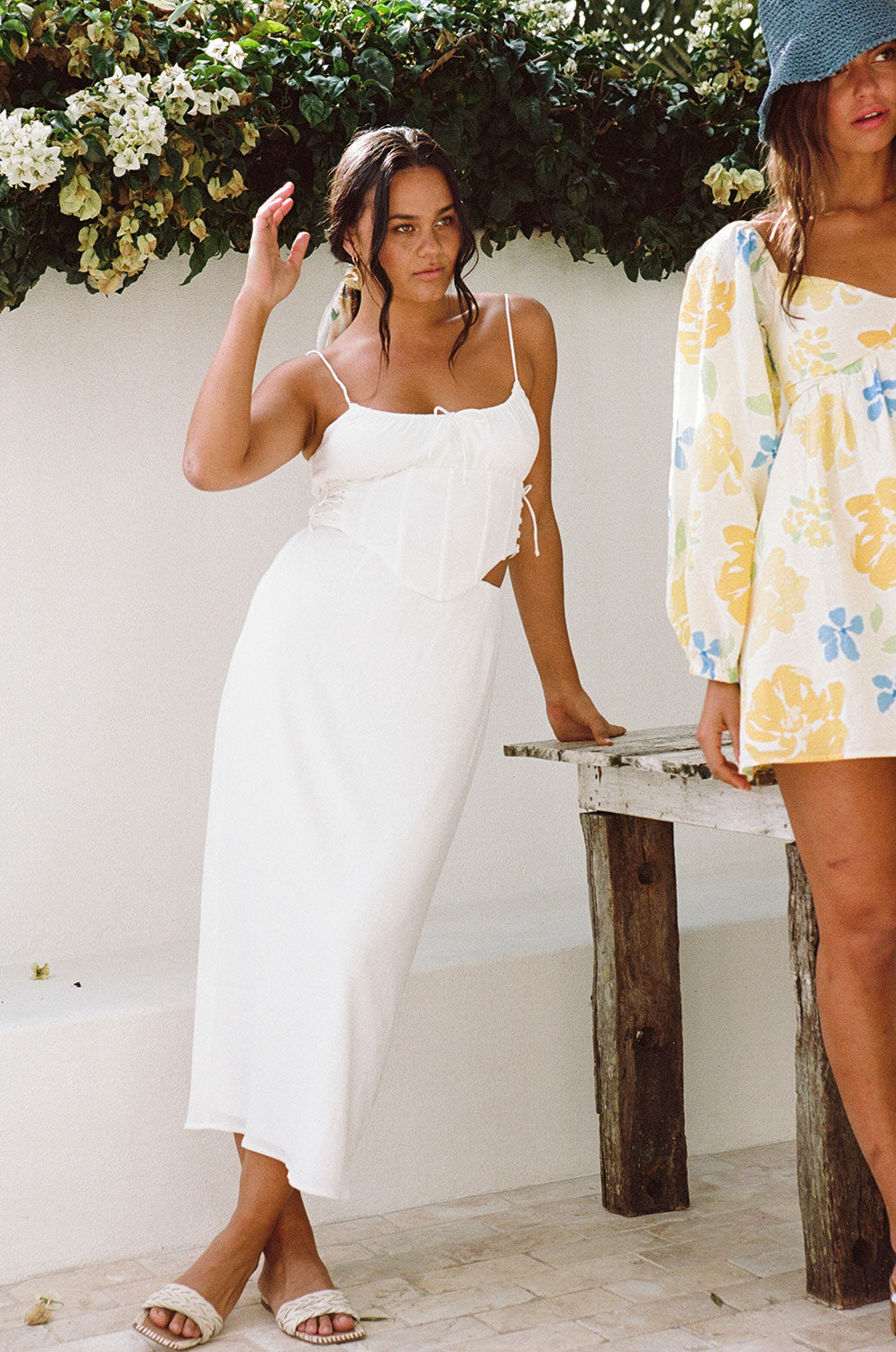 Stylish White Textured Stretch Poppy Top with Adjustable Straps