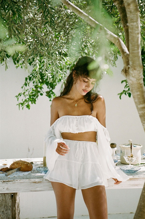 Exclusively Designed Off-White Sheer Floaty Dylan Top