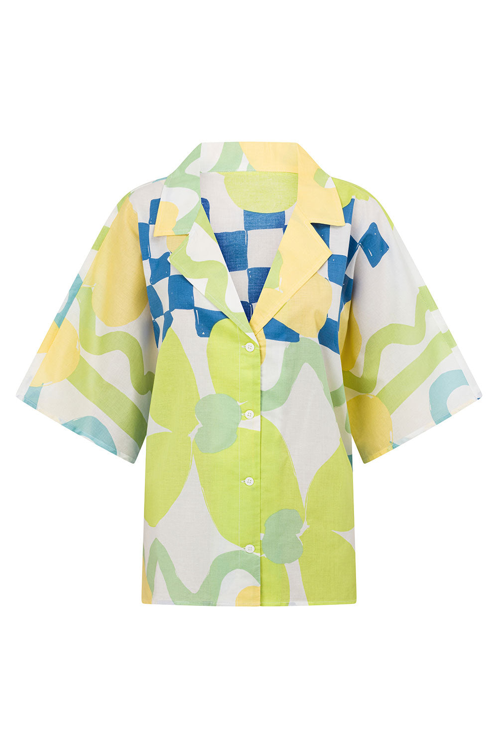 Exclusive Checker Floral Aliza Print Relaxed Natural Cotton Voile Seona Top