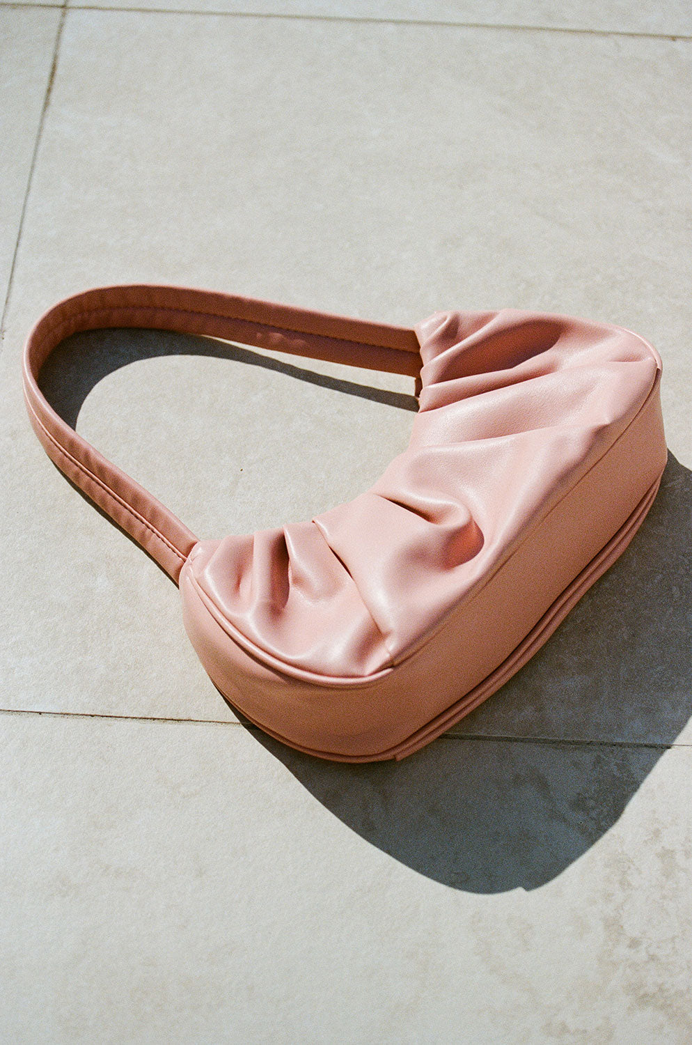 Stylish Nahla Ruched Faux Leather Handbag in Blush Pink Shade