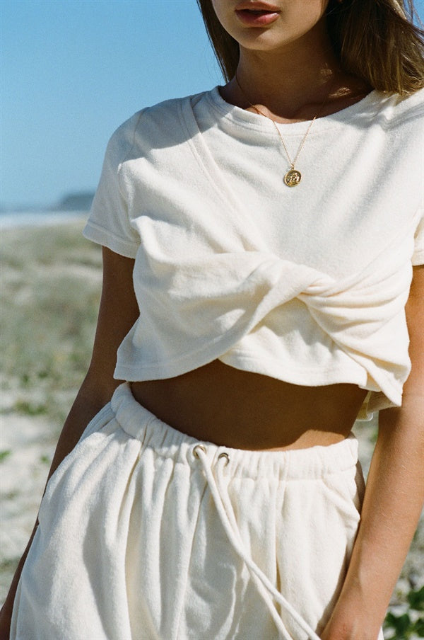 Alchemy Cream-colored Towelling Semi-cropped Twist Top