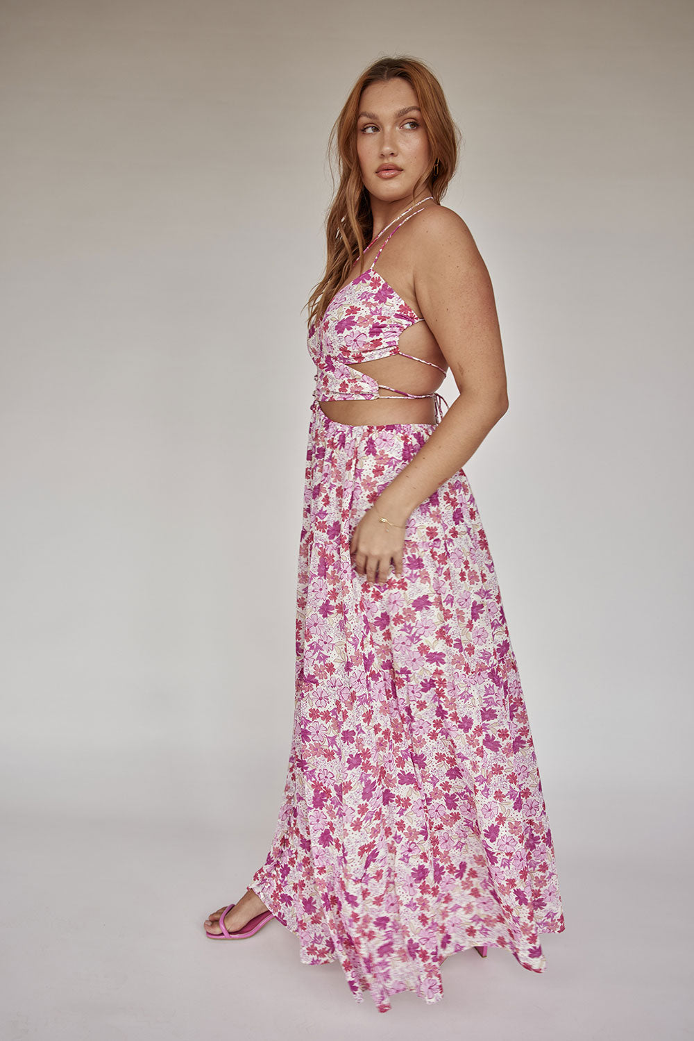 Exclusive Purple Haze Floral Print Strappy Baila Maxi Dress