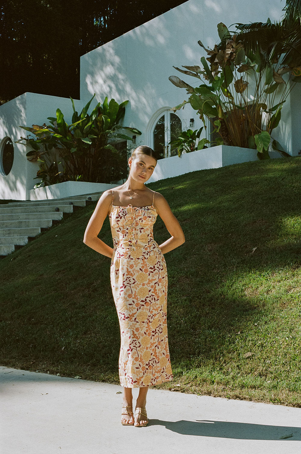 Exclusive Vintage Floral Haze High - Quality Crepe Haven Midi Dress