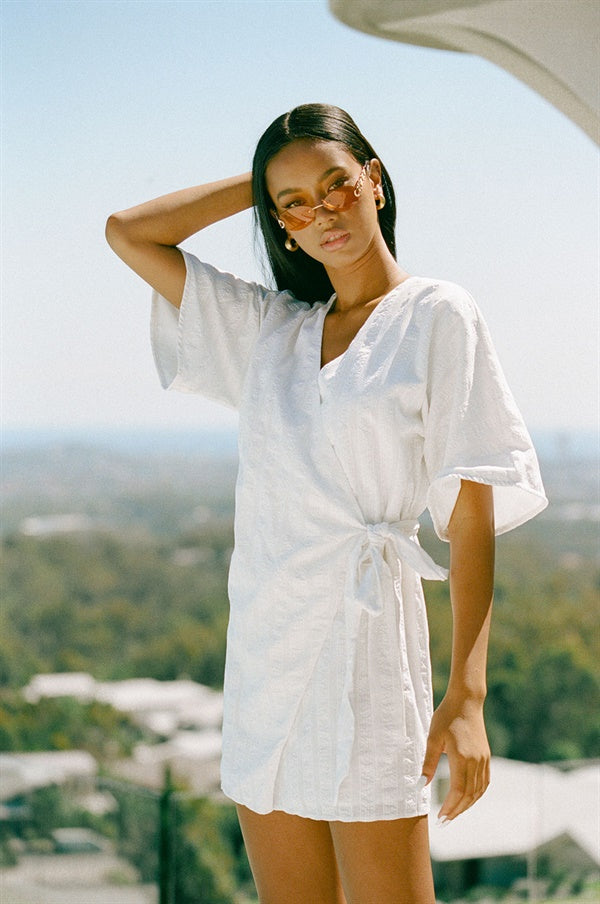 Sabo's Exclusive Presley Cotton Seersucker Wrap Dress for Vacation