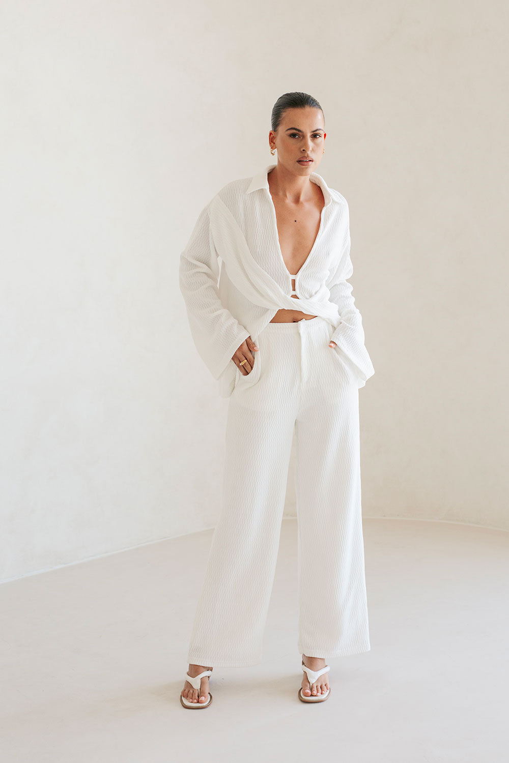 Stylish White Soft Woven High Waisted Tyra Pants for Fashionable Look