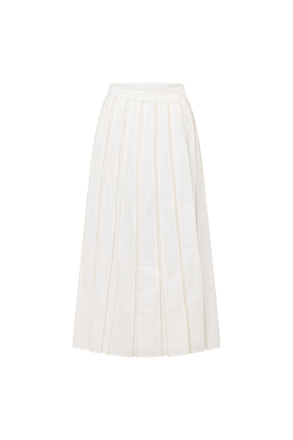 Elegant White Dien Wrap Skirt with Contrast Stitching