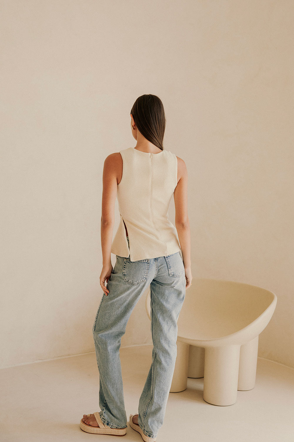 Elegant Cream Ribbed Bronte Women's Top