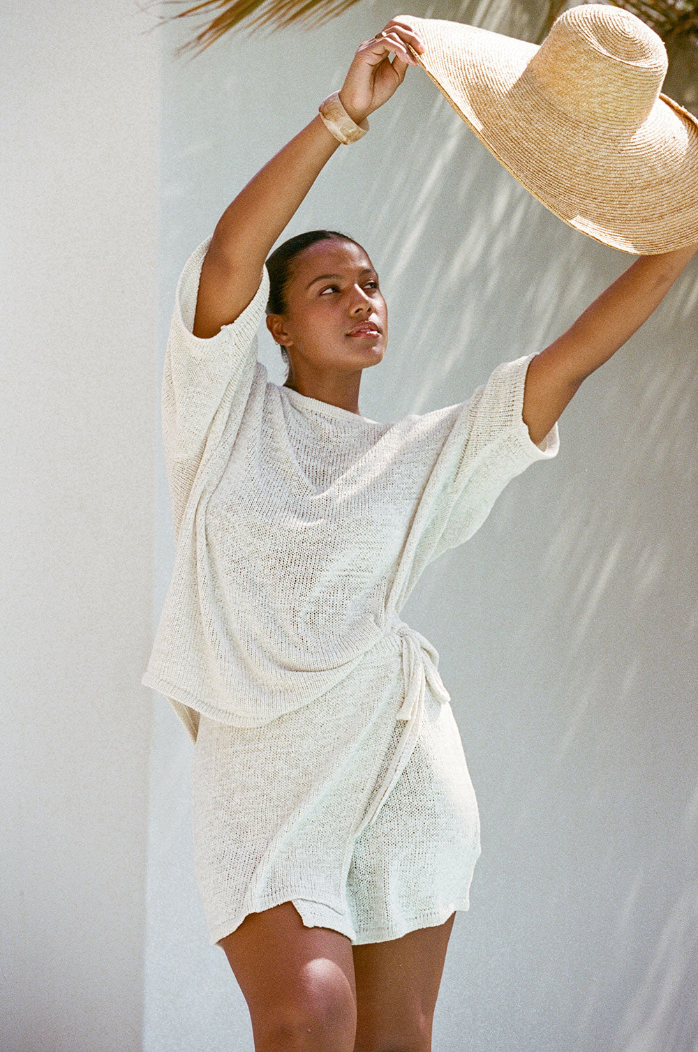Cream-Hued Loose Knit Isla Top with Drop Shoulders