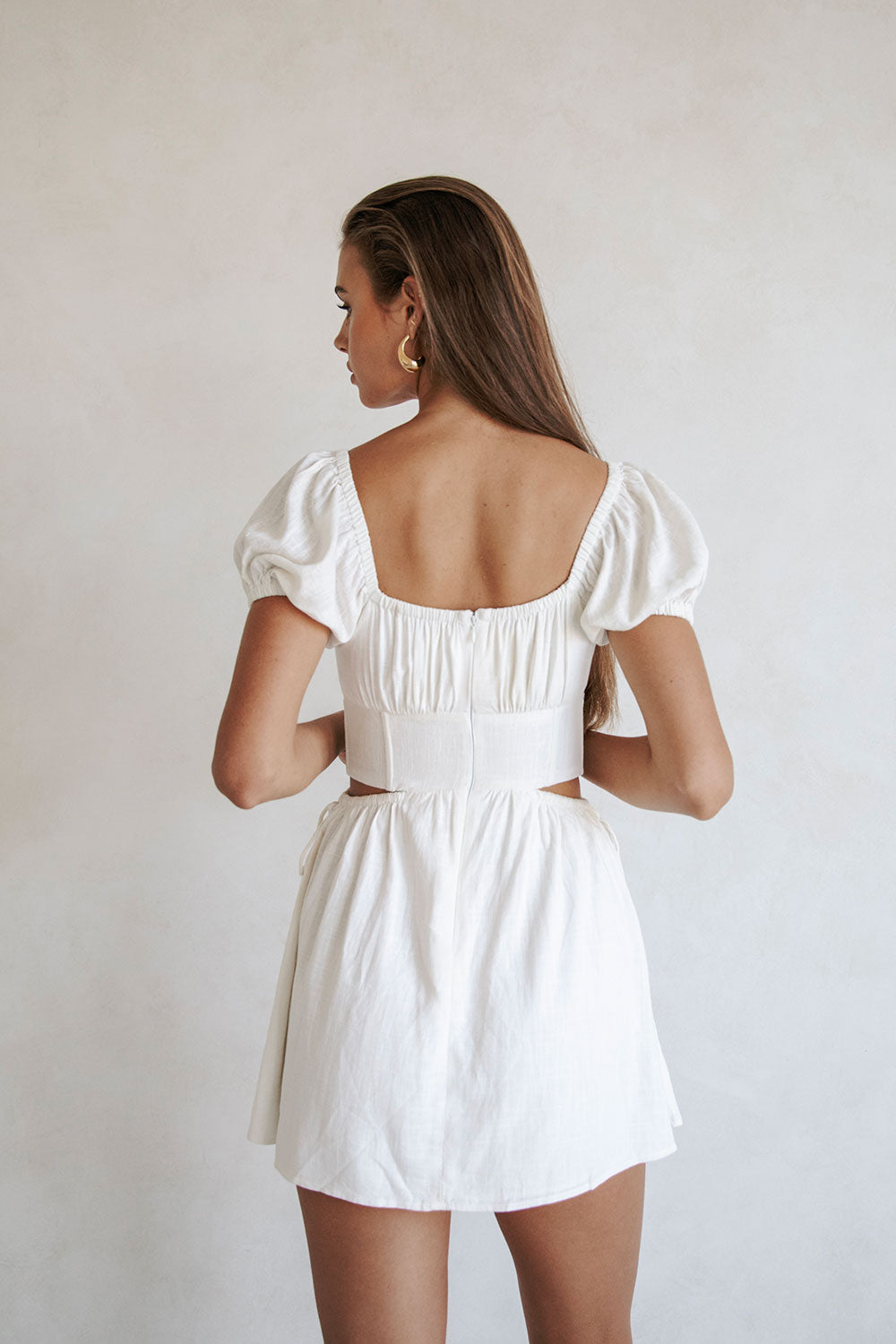 Elegant Off - White Viscose Linen Blend Mase Women's Dress