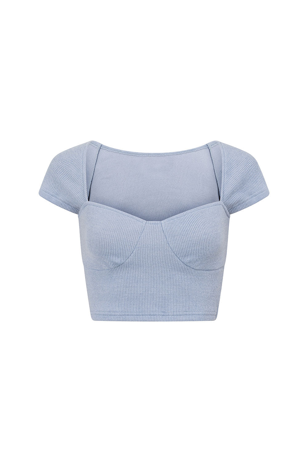 Soft Ribbed Blue Ocean Top with Cap Sleeves and Cropped Hem