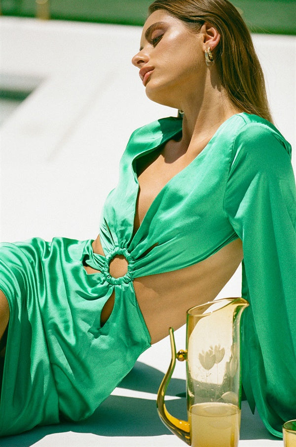 Emerald Green Matte Silky Verena Dress for a Stylish Look