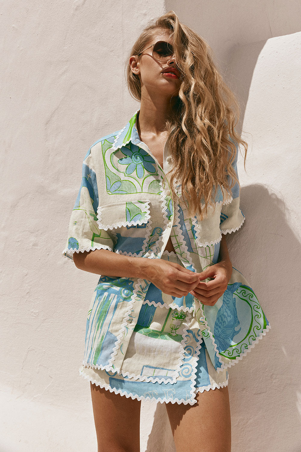 High - Quality Linen Diaz Top with Theotokos Ocean Print