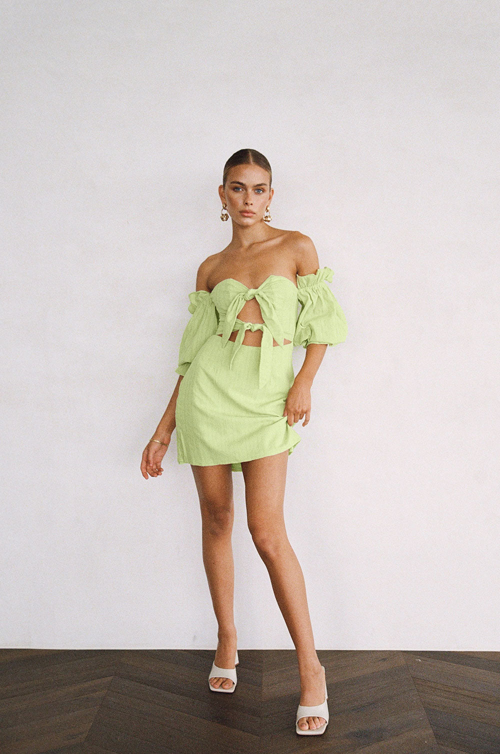 Stylish Green Mira Off - Shoulder Cutout Mini Dress by Sabo