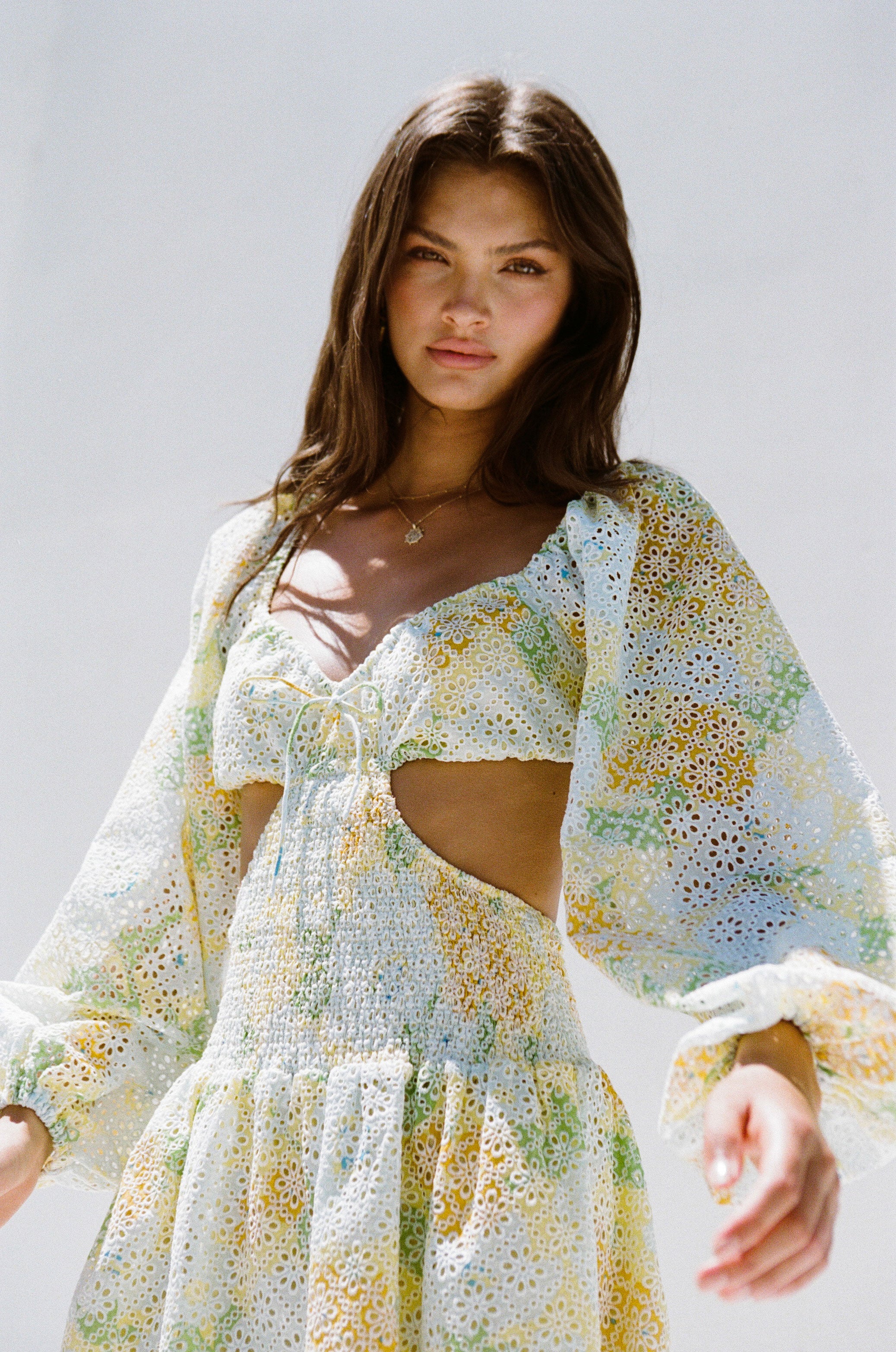 Exquisite Jaylin Tropical Anemone Print Cutout Cotton Dress for Special Events