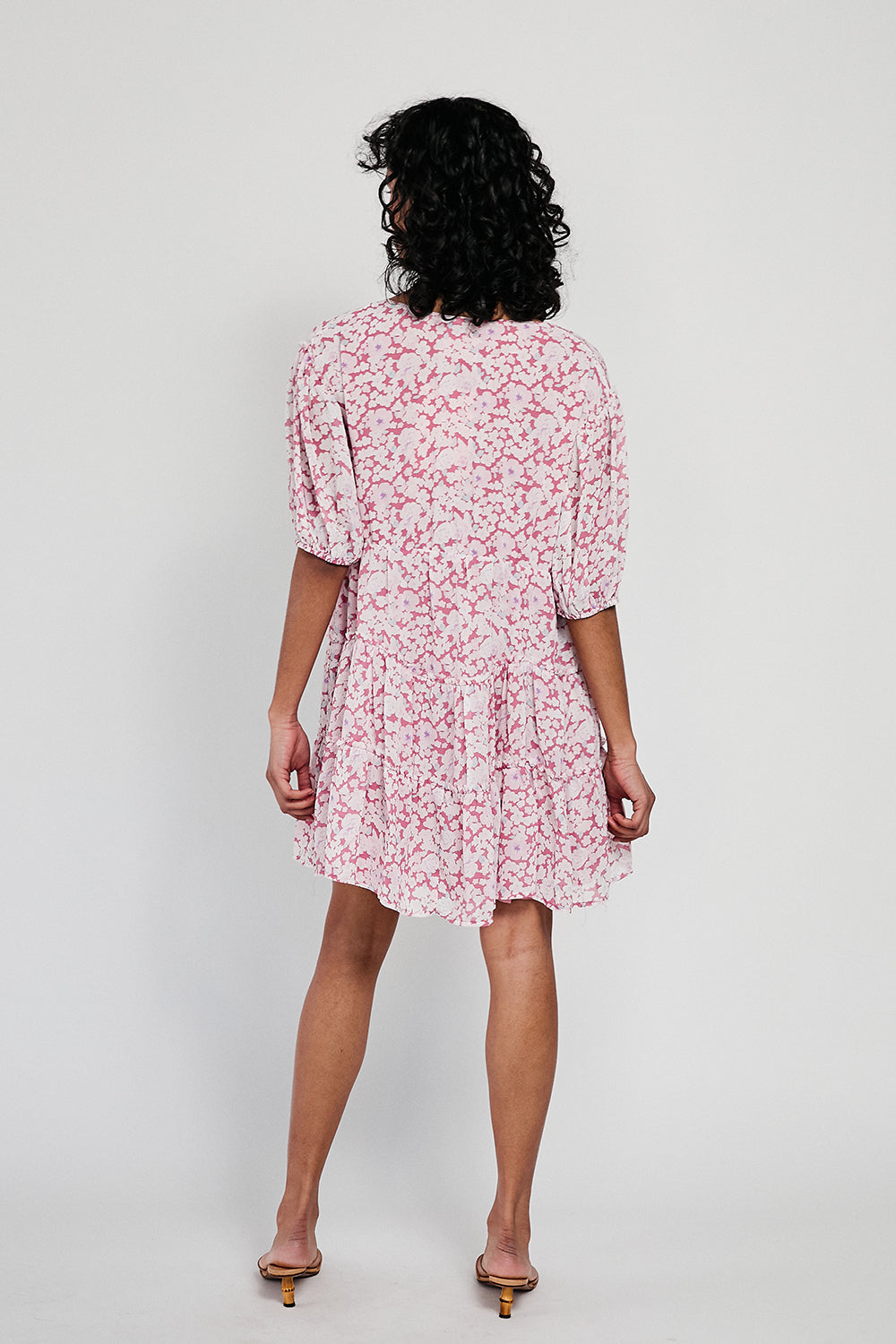 Fashionable Pink Tarelle Women's Dress with Floral Print