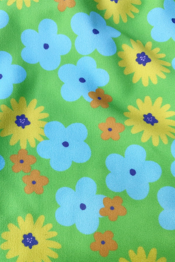 High - Quality Stretch Sunny Tie Bottom with Green Retro Floral Print