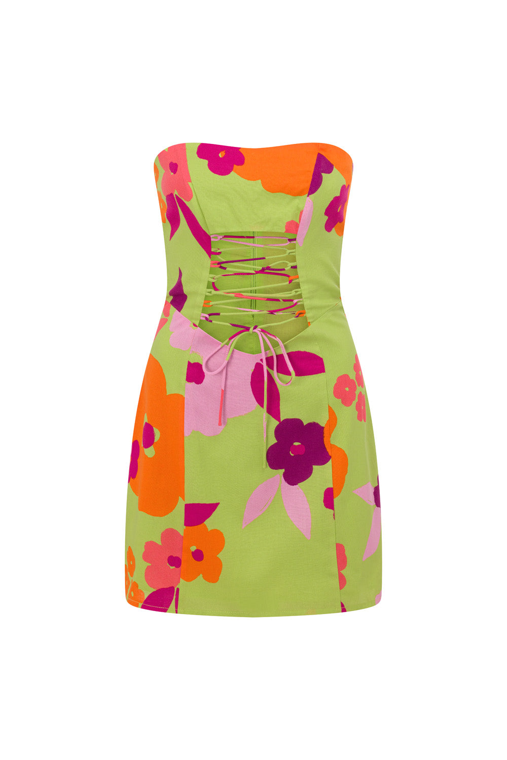 Lime Floral Romee Lace Up Women's Dress - A Stylish Sample Piece