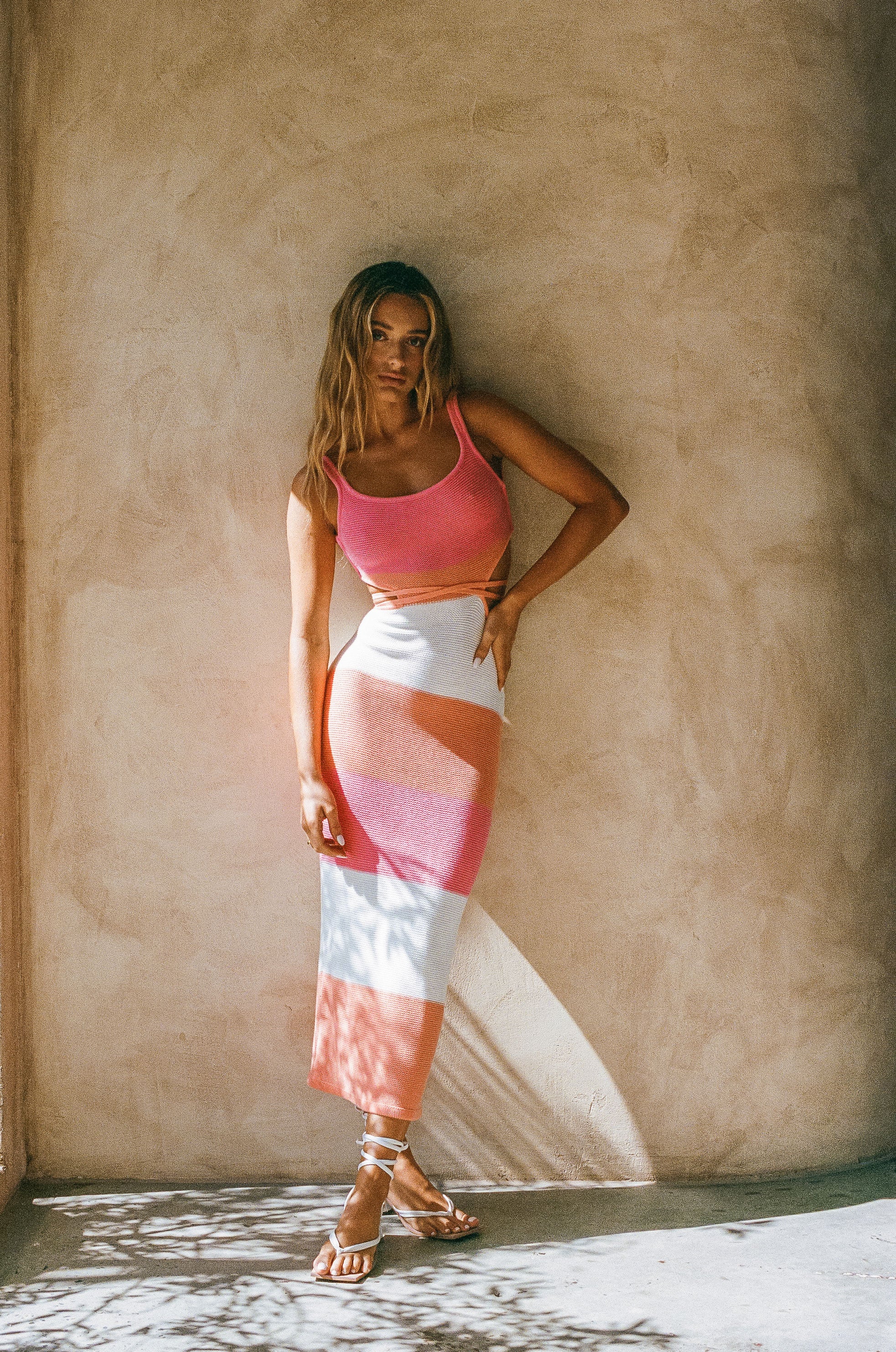 Sunset Hued Natural Cotton Knit London Midi Dress