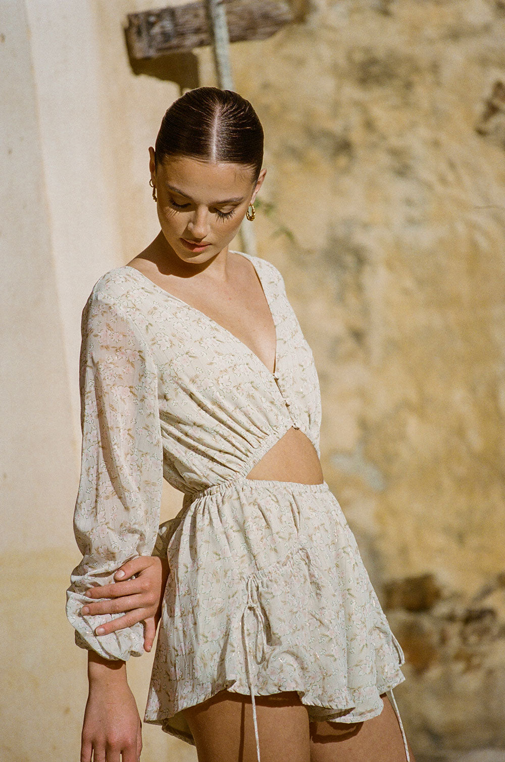 Lightweight Cream Floral Dharma Playsuit with Hibiscus Print