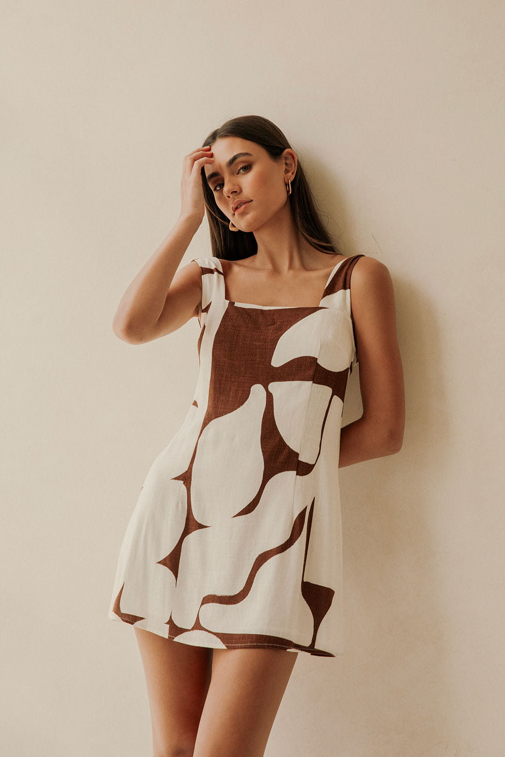 Sunroom Chocolate Print Women's Ellis Mini Dress Inspired by the 70s