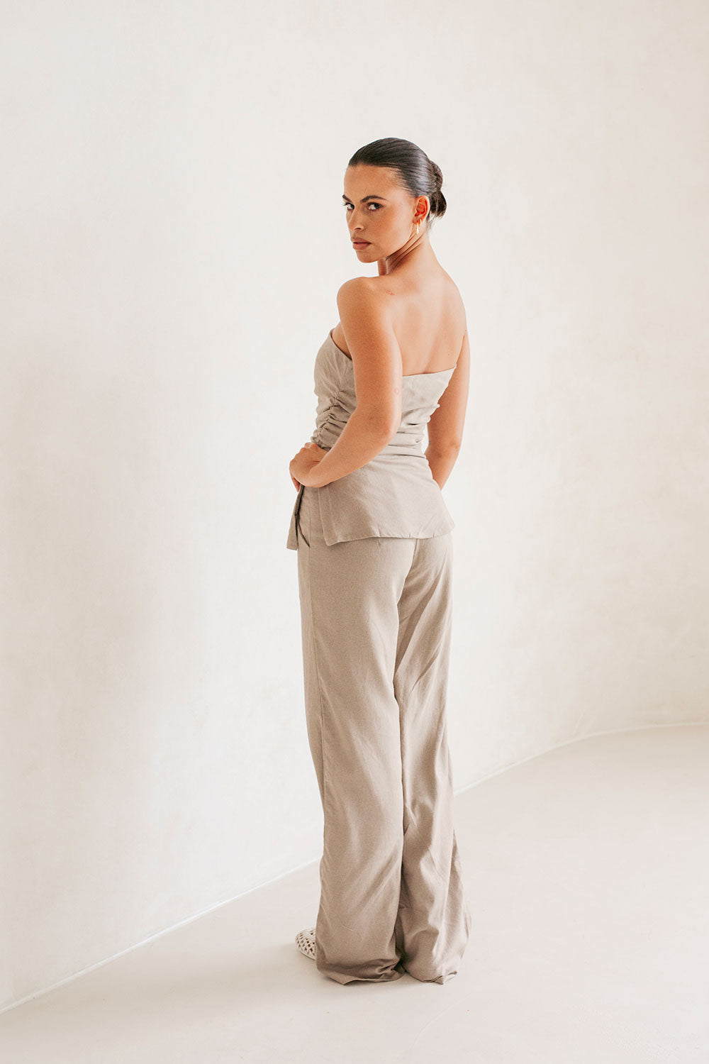 Fashionable Stone-Hued Strapless Aimee Women's Top